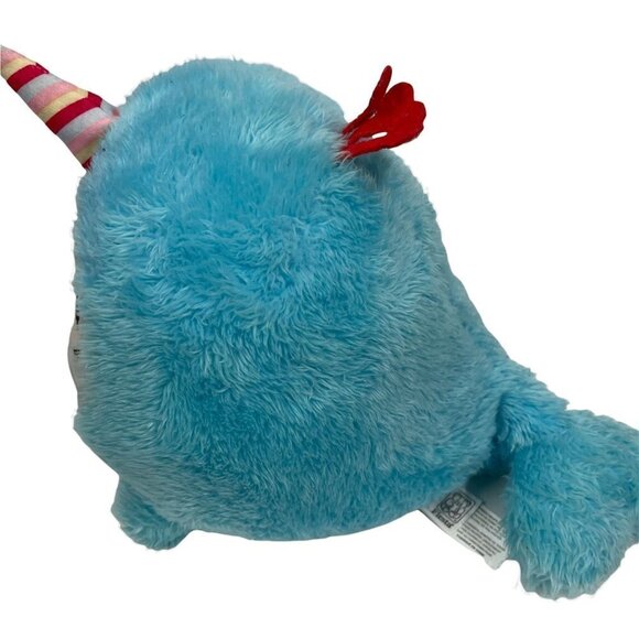 Fiesta Plush Stuffed Animal Toy Narwhal Whale Horn Blue Red Hearts 10" - Picture 3 of 5